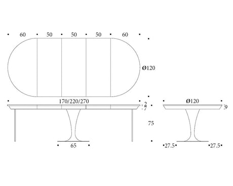 Schéma dimensions – Sunnie – Ø120/L170/220/270 cm