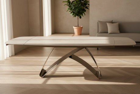 table ceramique travertin extensible pieds central design 