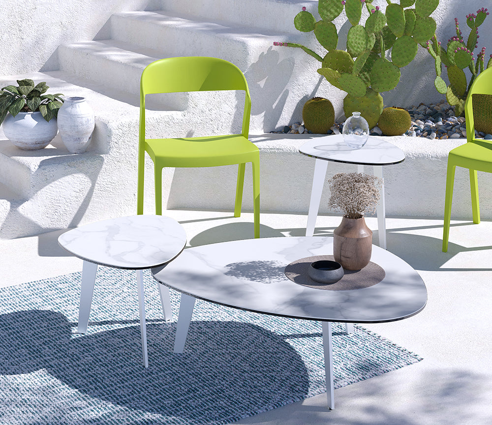 Table d'appoint extérieur couleur marbre mat pied blanc - Akante - Souffle d'Intérieur