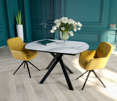 Table céramique effet marbre blanc extensible - Kheops - Akante - Souffle d'intérieur