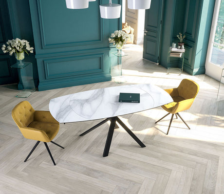 Table céramique effet marbre blanc extensible - Kheops - Akante - Souffle d'intérieur
