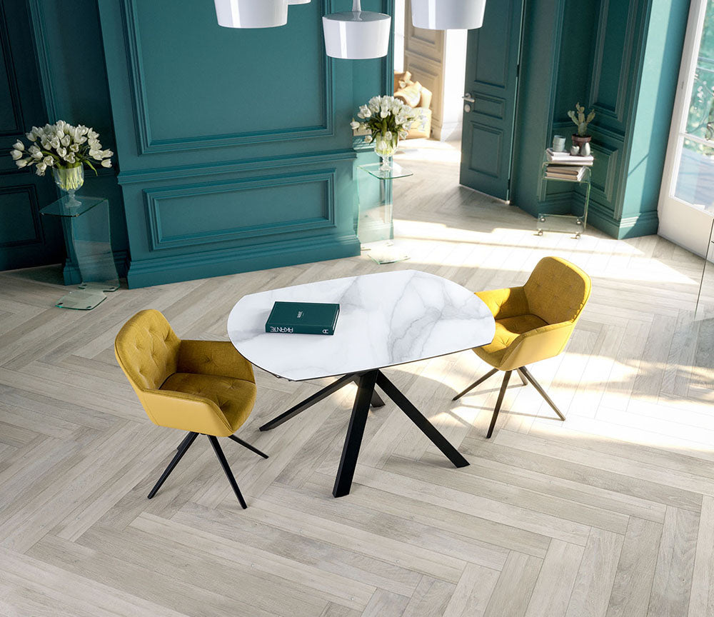 Table céramique effet marbre blanc extensible - Kheops - Akante - Souffle d'intérieur