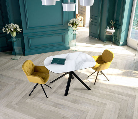 Table céramique effet marbre blanc extensible - Kheops - Akante - Souffle d'intérieur