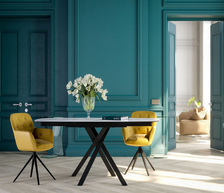 Table céramique effet marbre blanc extensible - Kheops - Akante - Souffle d'intérieur