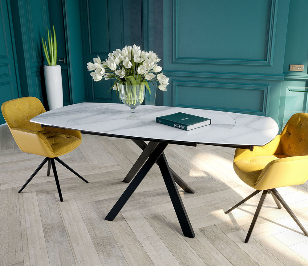 Table céramique effet marbre blanc extensible - Kheops - Akante - Souffle d'intérieur