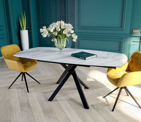 Table céramique effet marbre blanc extensible - Kheops - Akante - Souffle d'intérieur