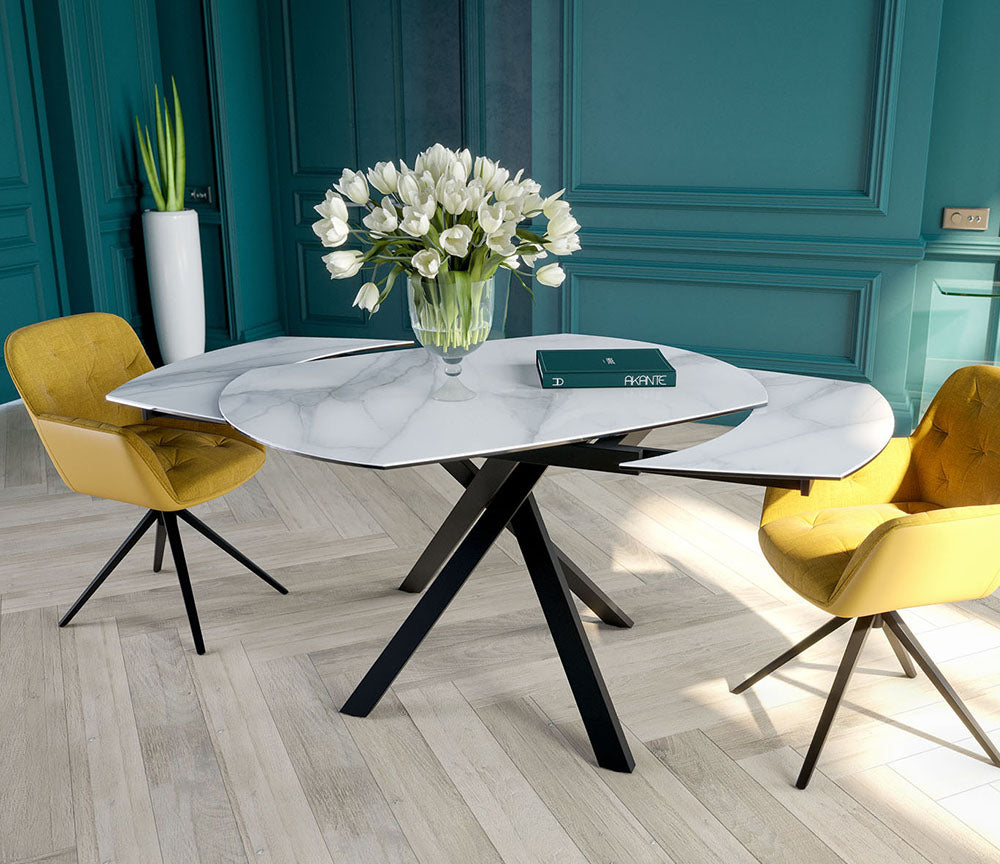 Table céramique effet marbre blanc extensible - Kheops - Akante - Souffle d'intérieur