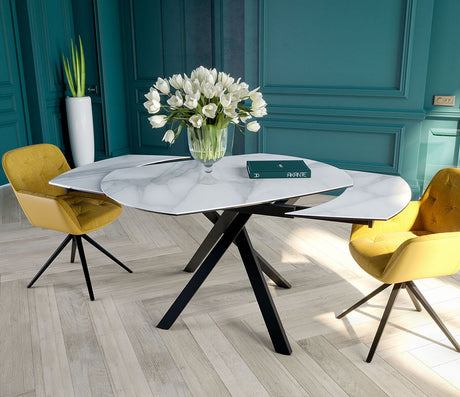 Table céramique effet marbre blanc extensible - Kheops - Akante - Souffle d'intérieur