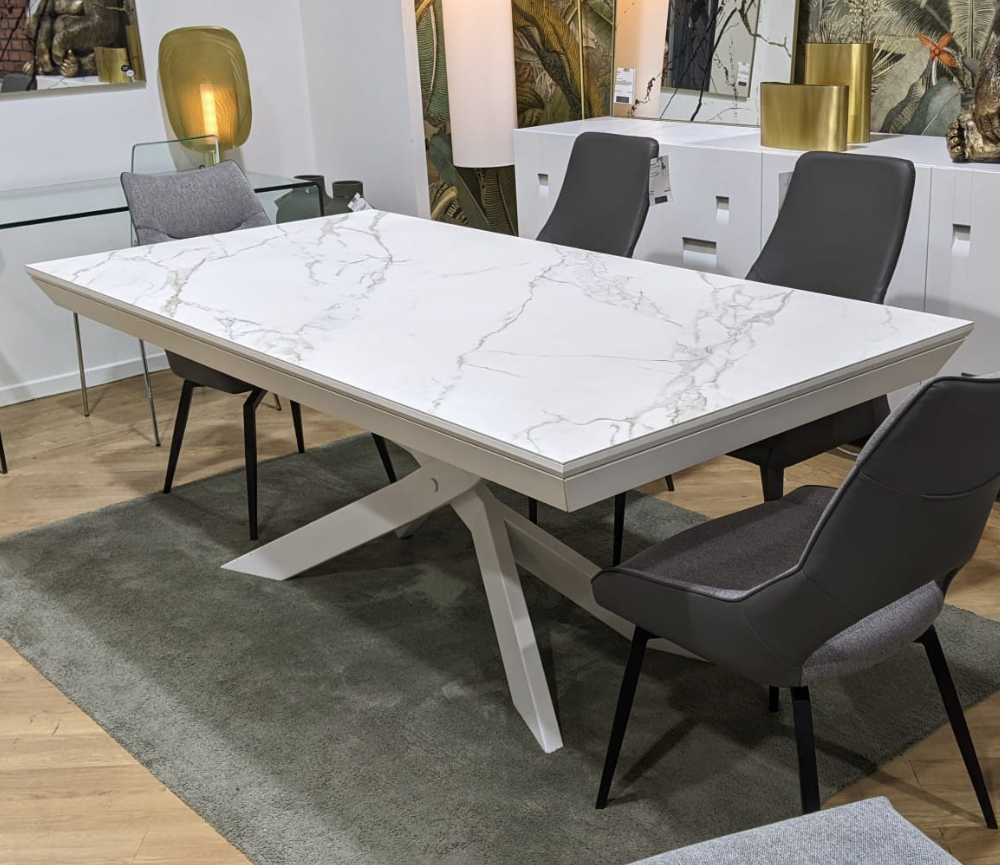 Table céramique extensible marbre blanc mat L200cm - Camille