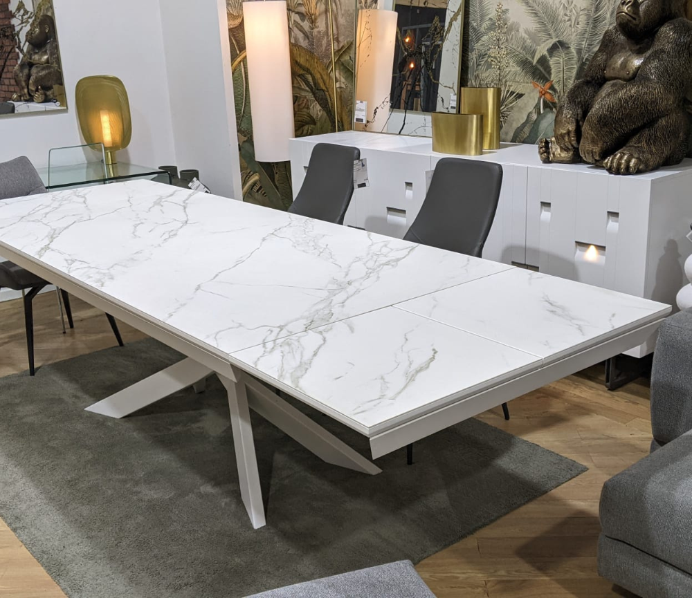 Table céramique extensible marbre blanc mat L200cm - Camille