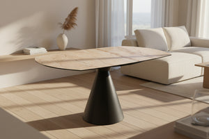Table extensible Icone – rallonges rétractables intégrées – fermée – céramique breccia