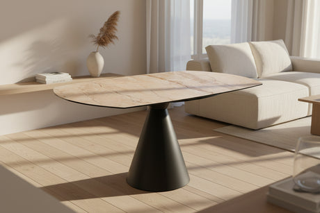Table extensible Icone – rallonges rétractables intégrées – fermée – céramique breccia