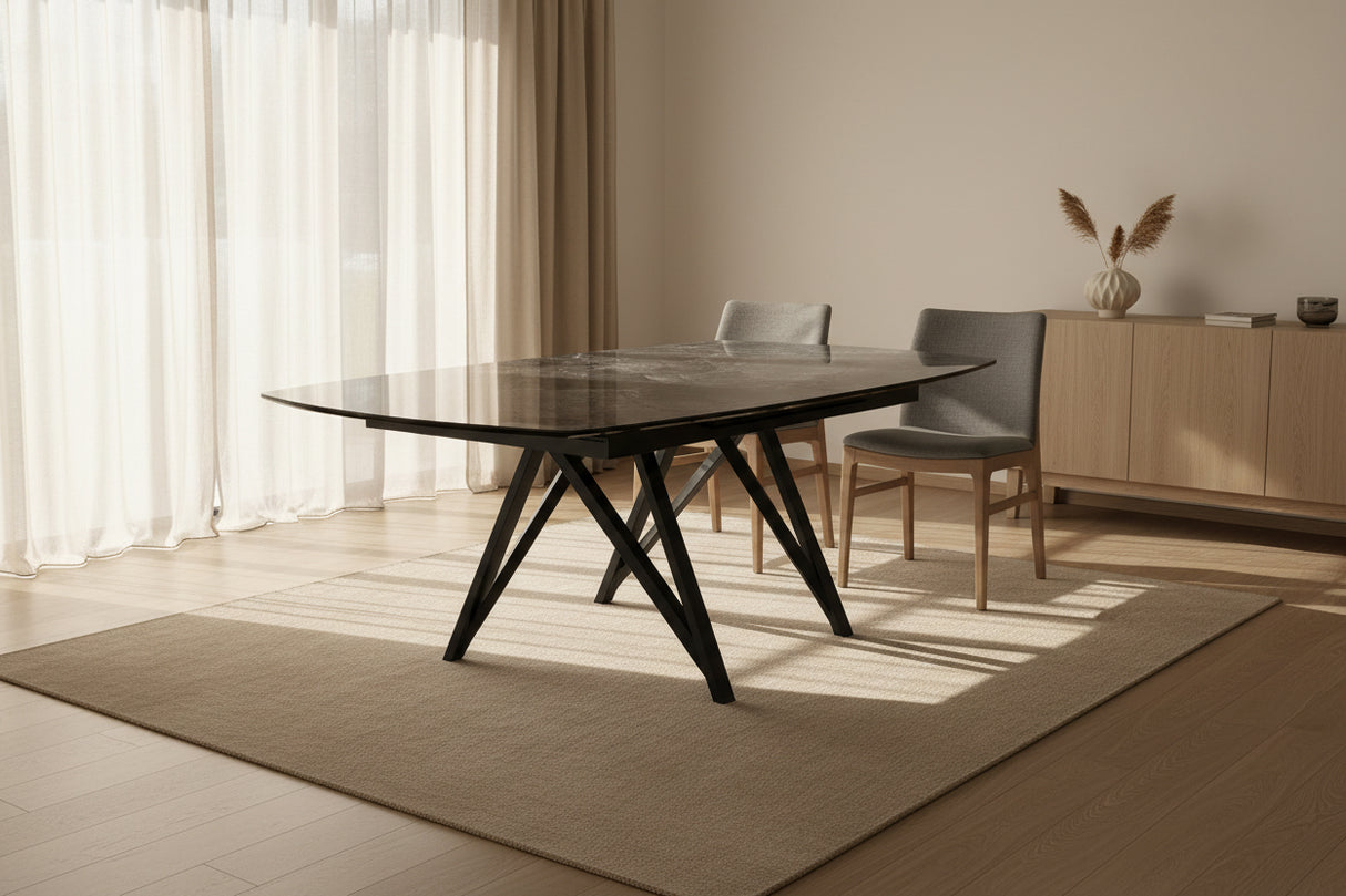 Table extensible Sedona – rallonges centrales – fermée – céramique eramosa