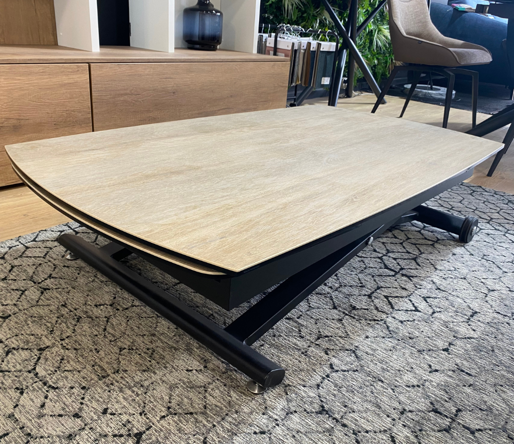 Table basse relevable transformable extensible céramique bois - Lunella