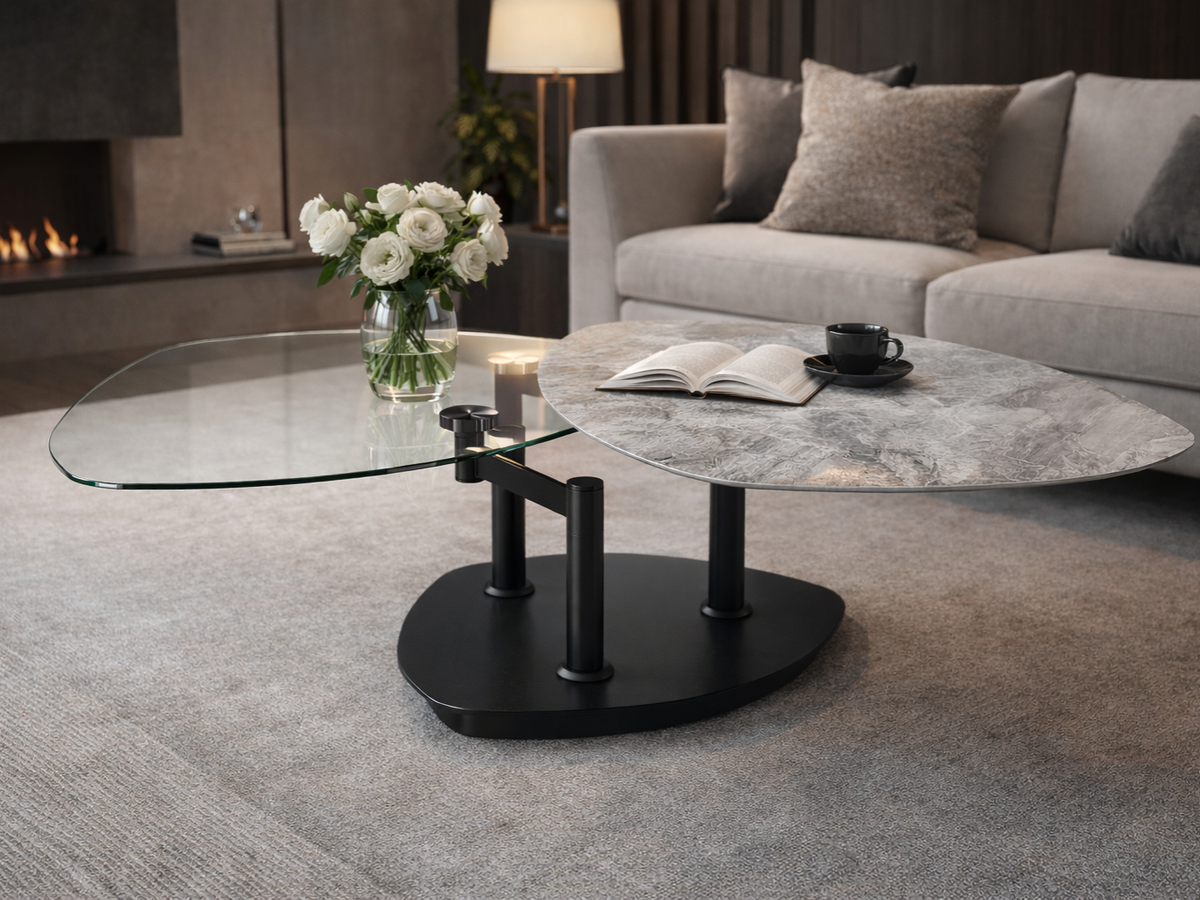 Sevilla table basse céramique pivotante – vue en situation salon - AKANTE