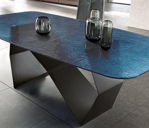 Blue glass dining table 210x110cm - Karly