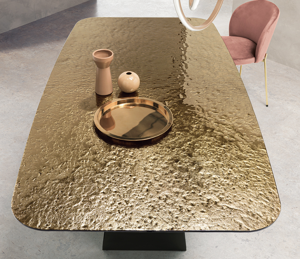 Table a manger en verre doré martelée moderne design italien - Karly