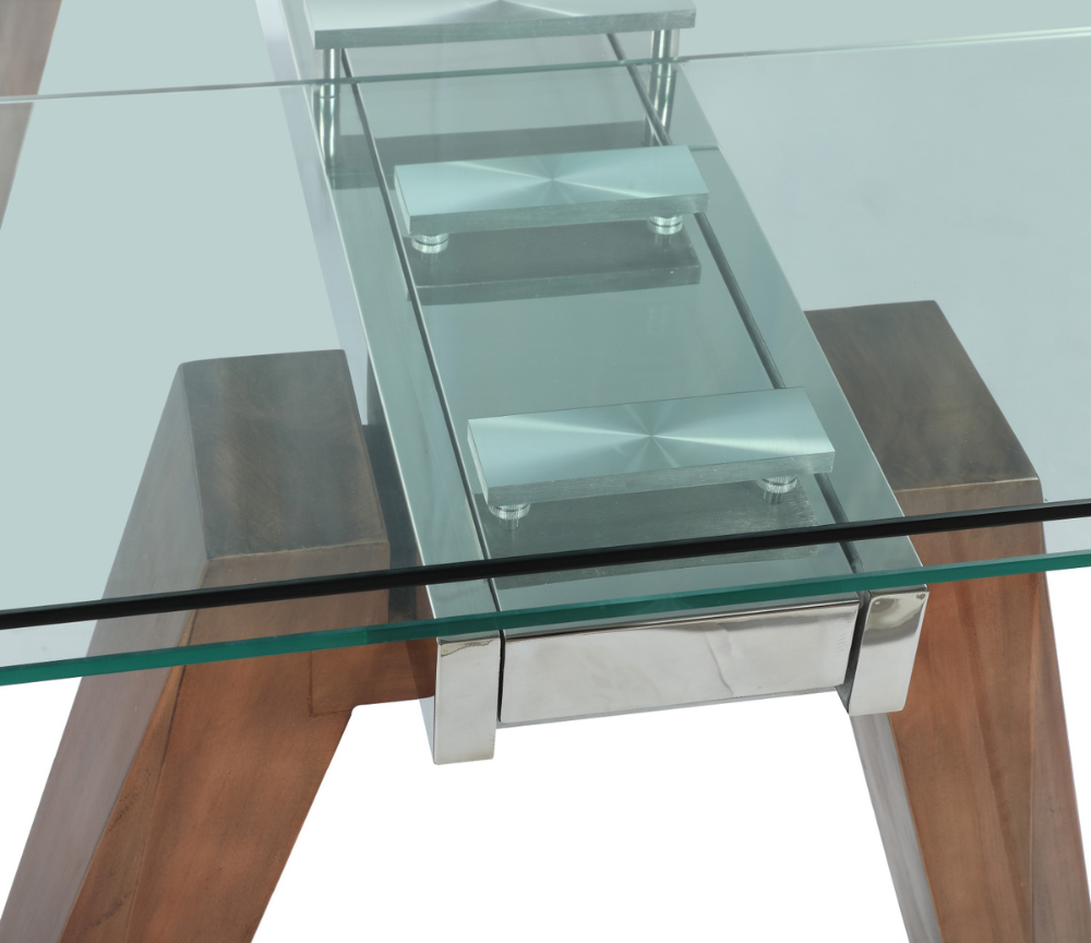Table en verre extensible design rectangulaire pieds bois L 160cm - Wilson