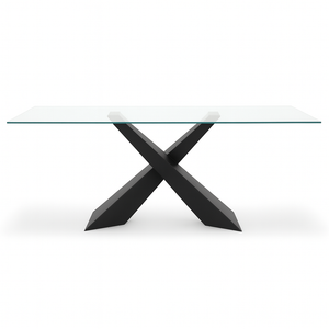 table en verre transparente avec pieds en noir