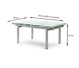 Table en verre extensible pieds inox - Margaux