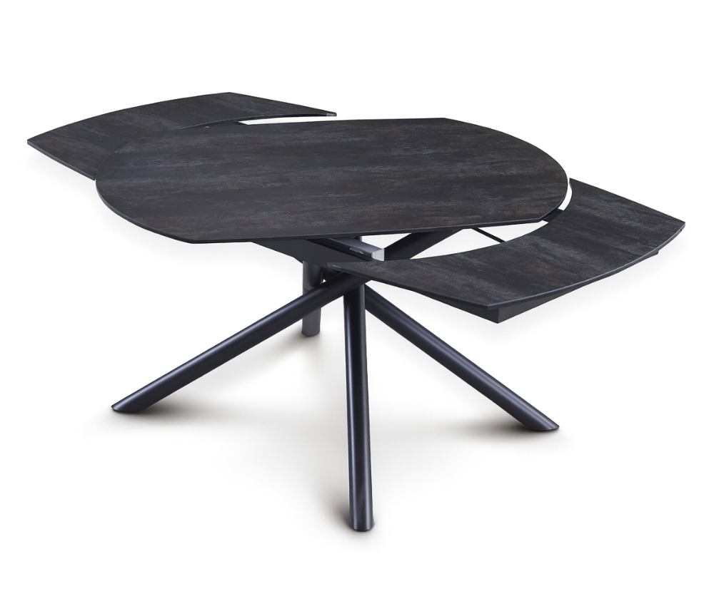 Table extensible Miranda – système rotatif central – ouvert – céramique noir