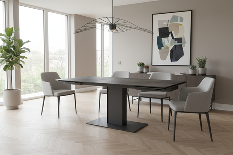 Table extensible céramique vue trois-quarts