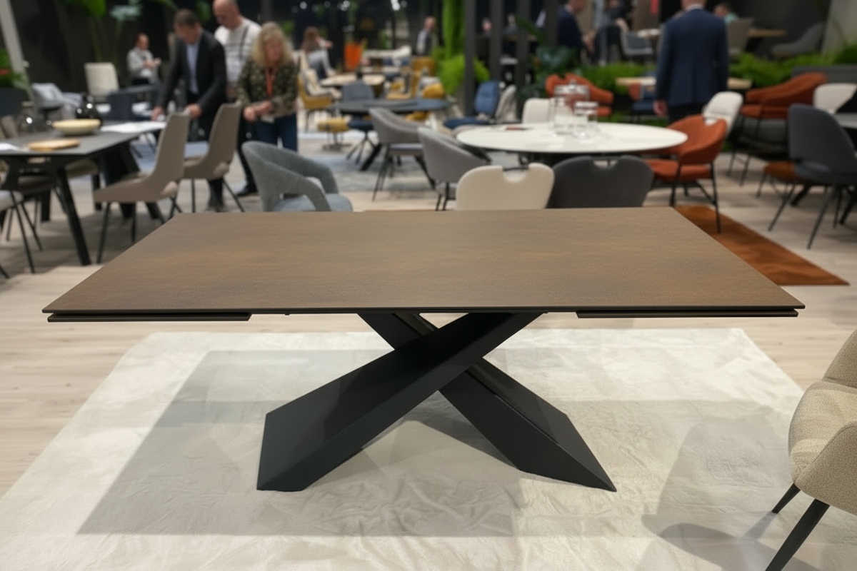 Table Bond céramique extensible rouille avec rallonges – vue d'ensemble en magasin Yerres