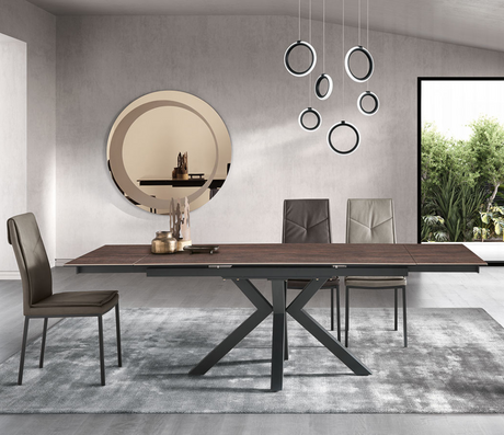 Table ceramique bois foncé extensible design pieds central métal - Souffle d'intérieur