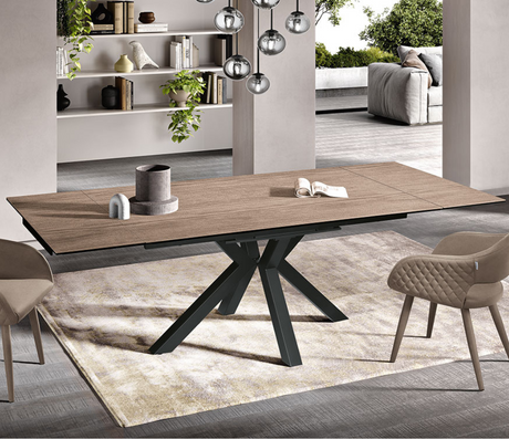 Table ceramique bois extensible design pieds central métal - Souffle d'intérieur