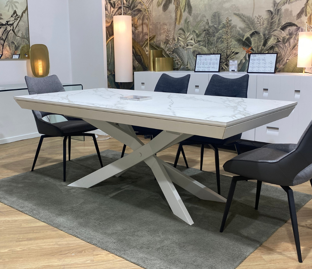 Table céramique extensible rectangulaire marbre blanc mat design - Camille