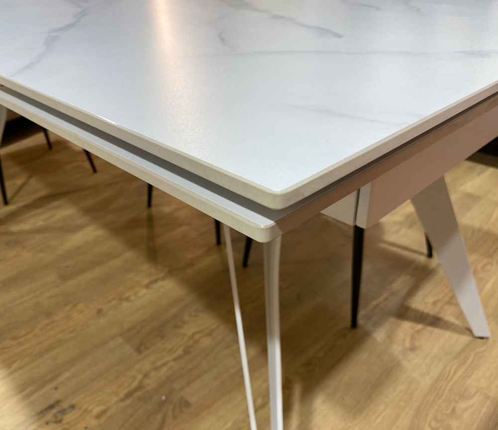 Table marbre blanc mat céramique extensible L 160cm - Thorus