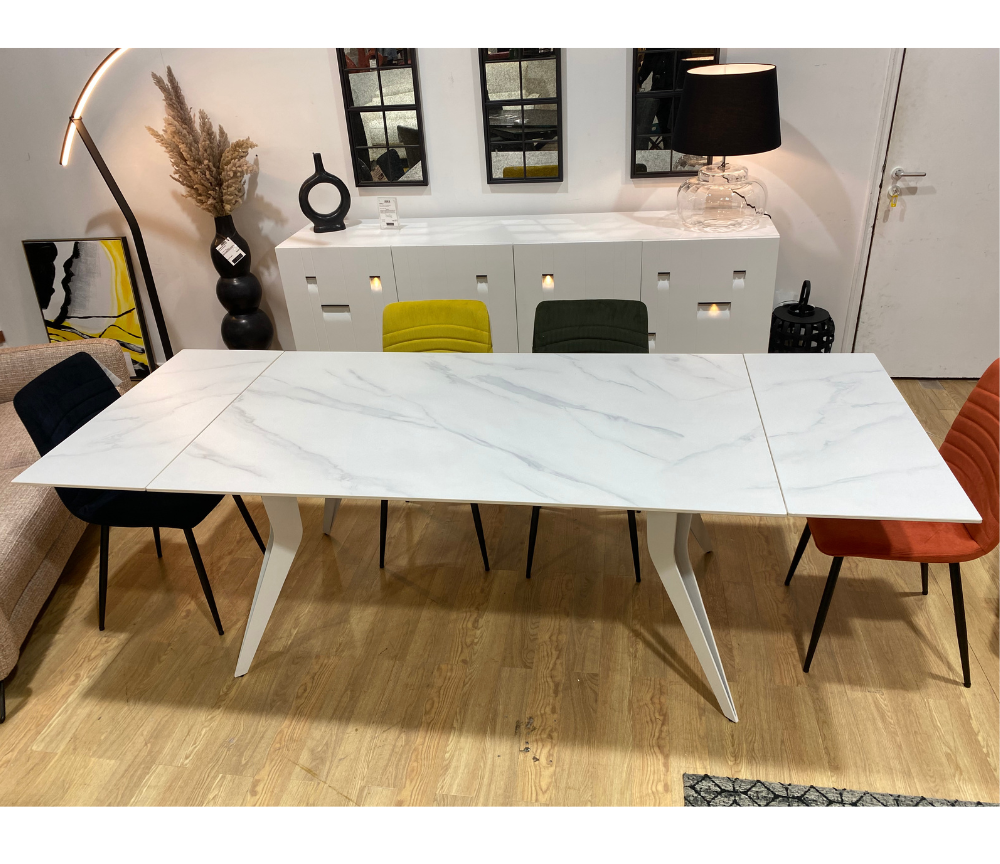 Table marbre blanc mat céramique extensible L 160cm - Thorus