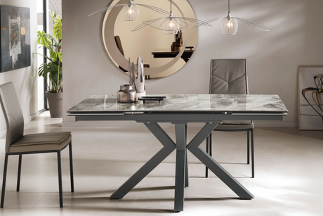 table a manger effet marbre ceramique extensible rectangulaire en position fermé - Souffle d'intérieur