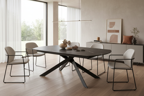Table Grande Kheops céramique noire mat extensible – salle à manger contemporaine - Akante