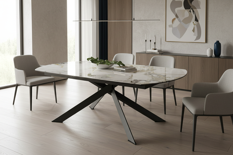 Table Grande Kheops céramique extensible – détail piétement angulaire métal noir-akante