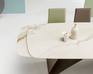 Table de repas extensible en céramique couleur marbre blanc - ikonecasa - Souffle d'intérieur 