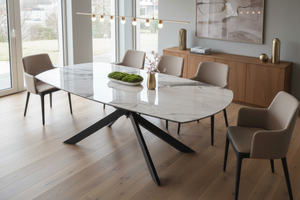 Table Grande Kheops céramique marbre brillant extensible – salle à manger contemporaine lumineuse - akante