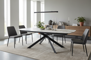 Table Grande Kheops céramique extensible – vue dégagée du piétement métal noir - AKANTE