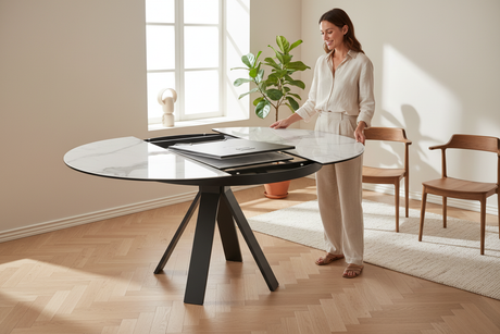 Table extensible ceramique chanterelle ronde akante