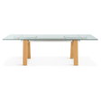 table de salle a manger extensible en verre avec rallonge et 4 pieds en bois de chene clair