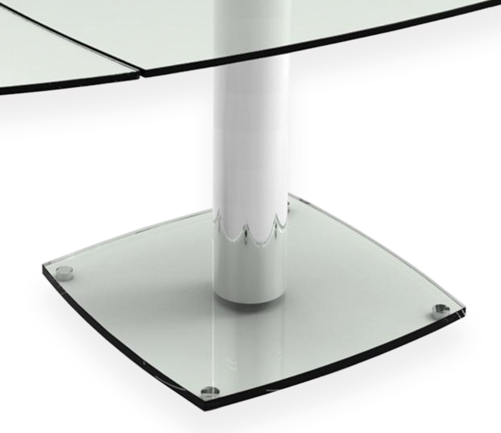 Tables design au meilleur prix, Table repas extensible INDIANNA plateau en  verre trempé piétement bois naturel massif laqué blanc brillant