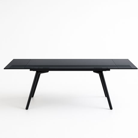 table vue frontrale en verre noir fumé