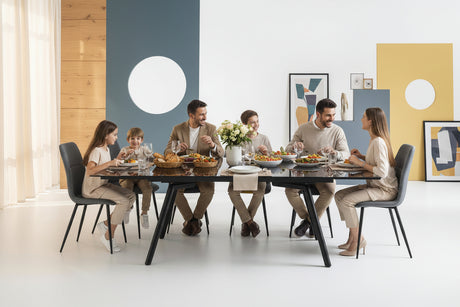 table en verre extensible rectangulaire avec pieds en metal noir 