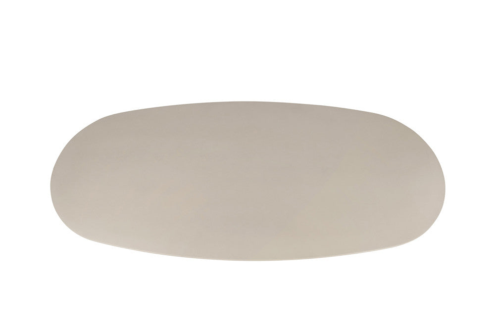 table forme galet de salle à manger en béton ciré beige
