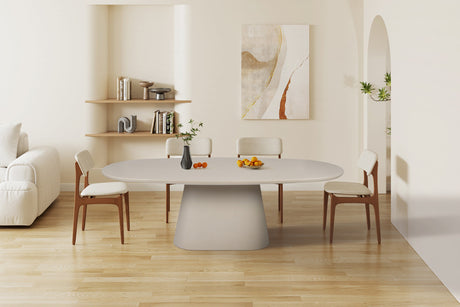 table forme galet de salle à manger en béton ciré beige