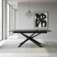 Barbara table extensible céramique ardoise anthracite – vue d'ensemble salle à manger, pied central croisé métal noir mat - lievens