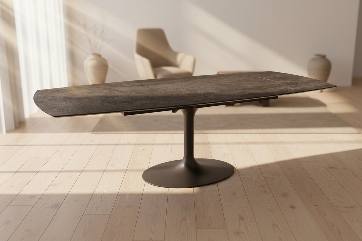 Corcovado céramique extensible rotative – format 160→240 cm ouvert, finition Acier