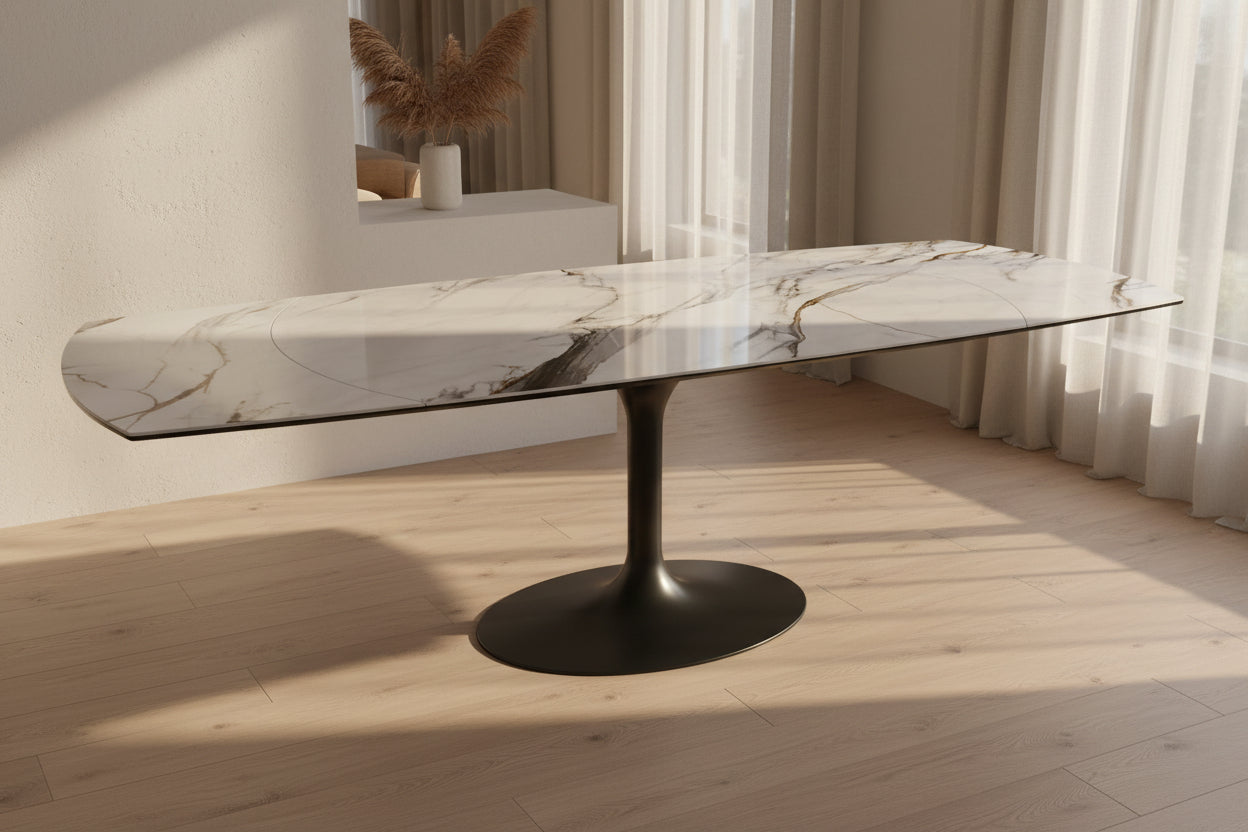 Corcovado céramique extensible rotative – format 160→240 cm ouvert, finition Marbre Fiorentino