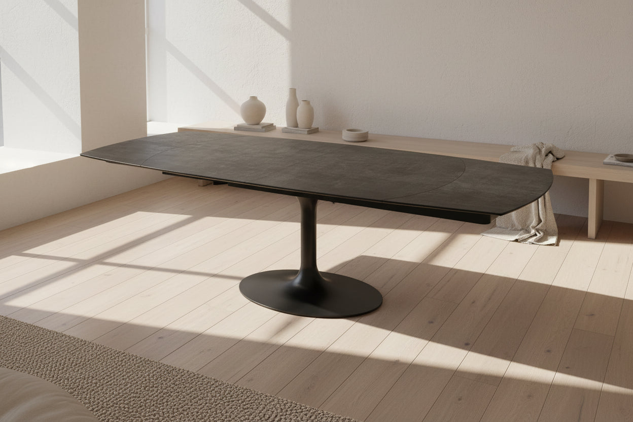 Corcovado céramique extensible rotative – format 160→240 cm ouvert, finition Titane