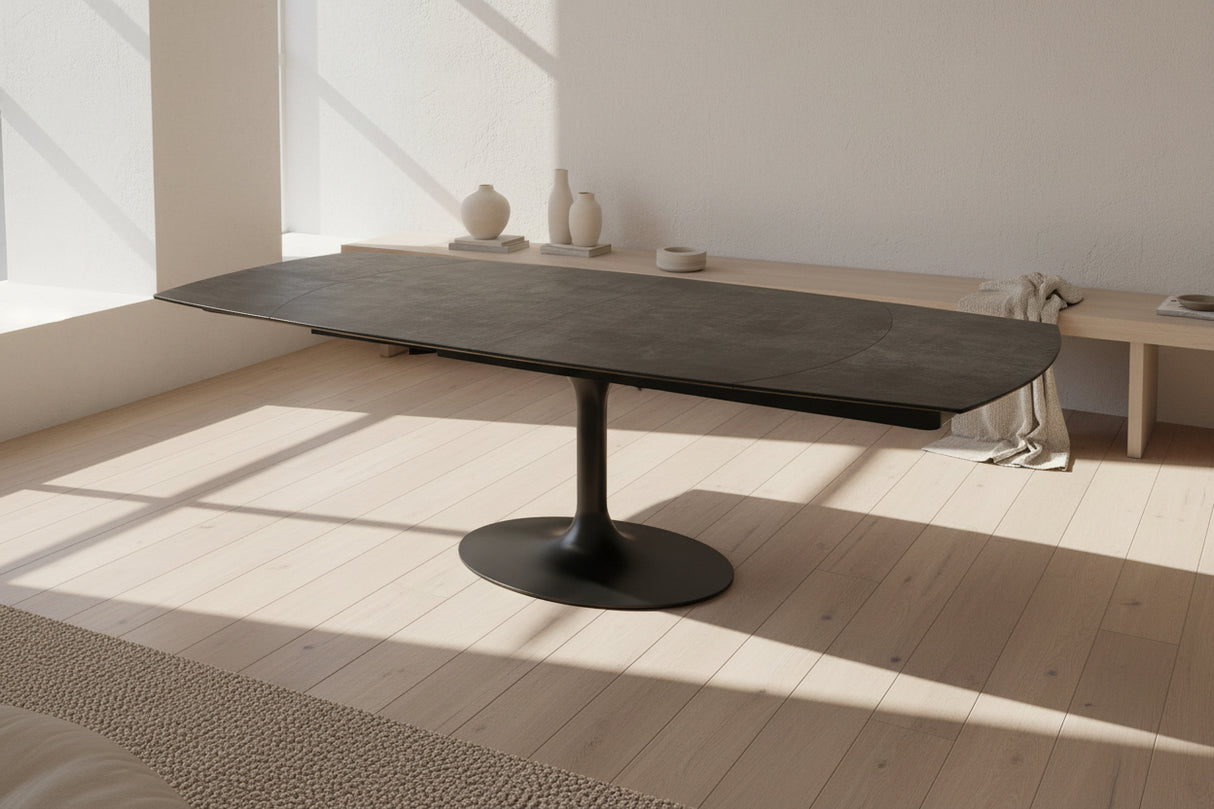 Corcovado céramique extensible rotative – format 160→240 cm ouvert, finition Titane